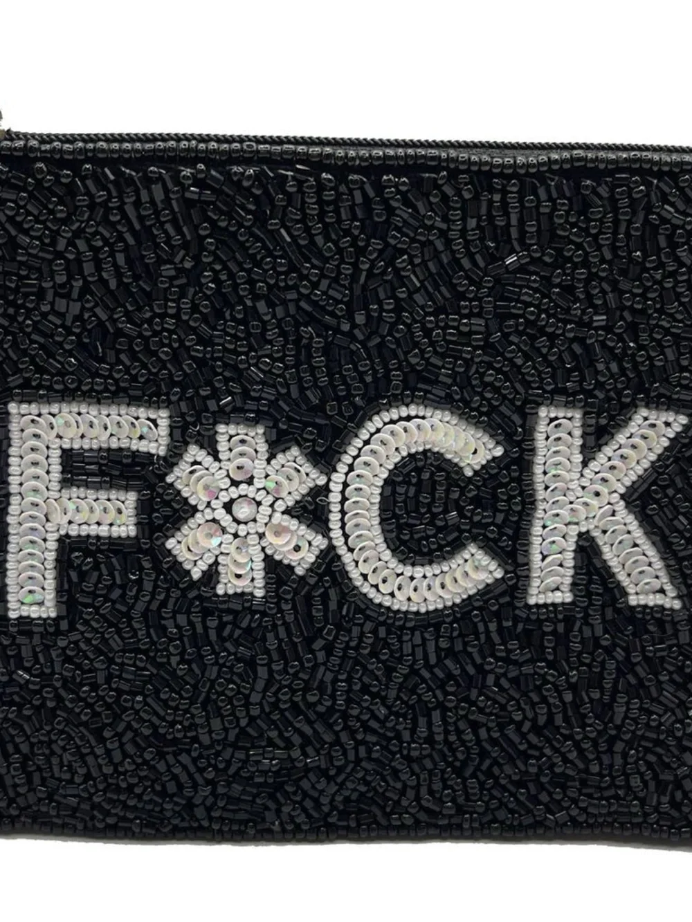 Nu Shuz Key West Hand-Beaded ' F*CK ' Black Clutch Coin Pouch